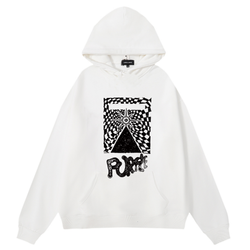VELCEN Purple Brand Logo Pattern Printed Hoodie
