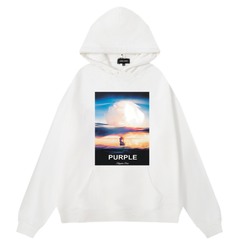 VELCEN Purple Brand Logo Pattern Printed Hoodie