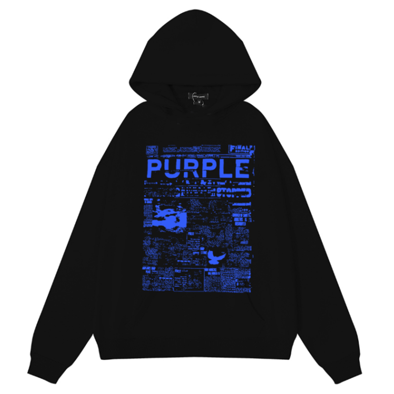 VELCEN Purple Brand Logo Pattern Printed Hoodie