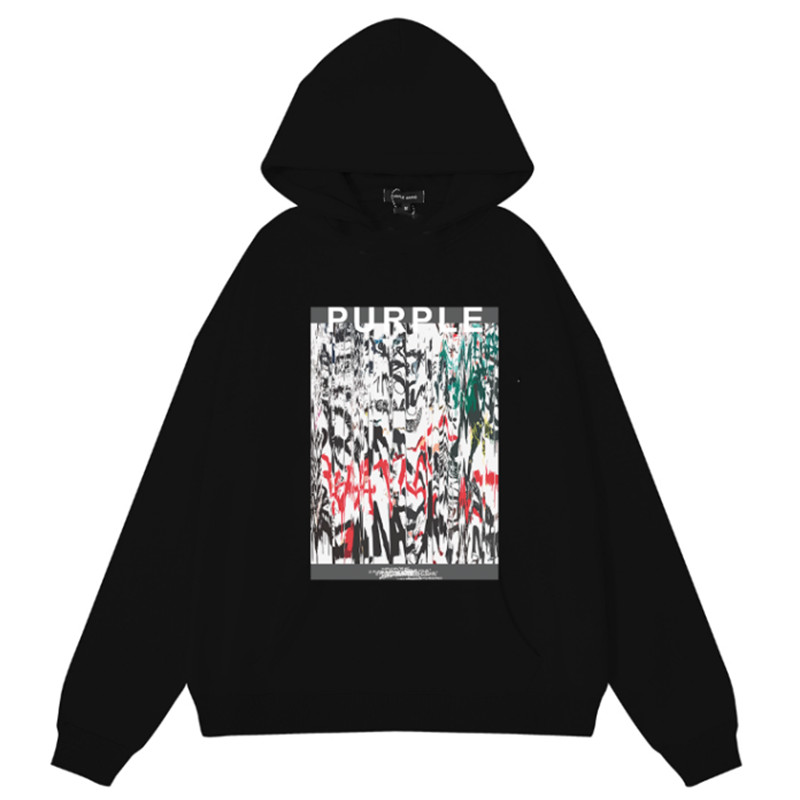 VELCEN Purple Brand Logo Pattern Printed Hoodie