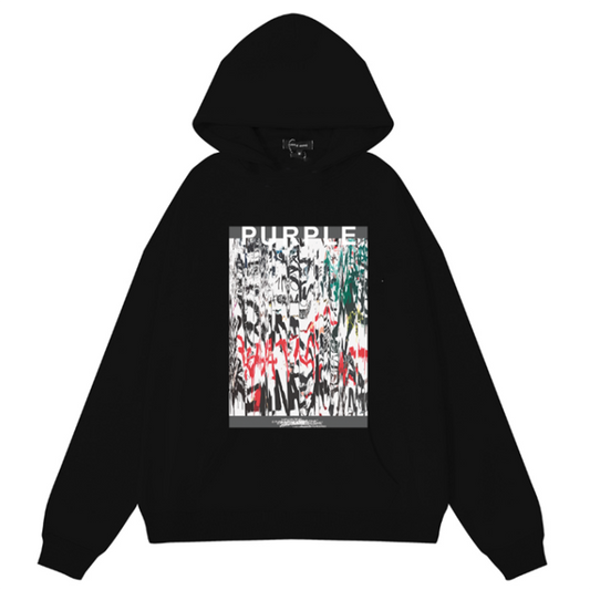 VELCEN Purple Brand Logo Pattern Printed Hoodie