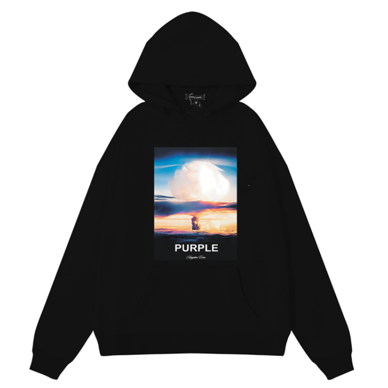 VELCEN Purple Brand Logo Pattern Printed Hoodie