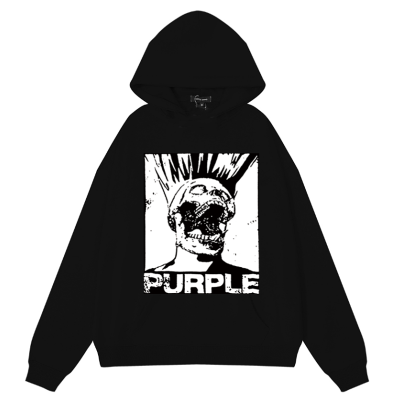 VELCEN Purple Brand Logo Pattern Printed Hoodie
