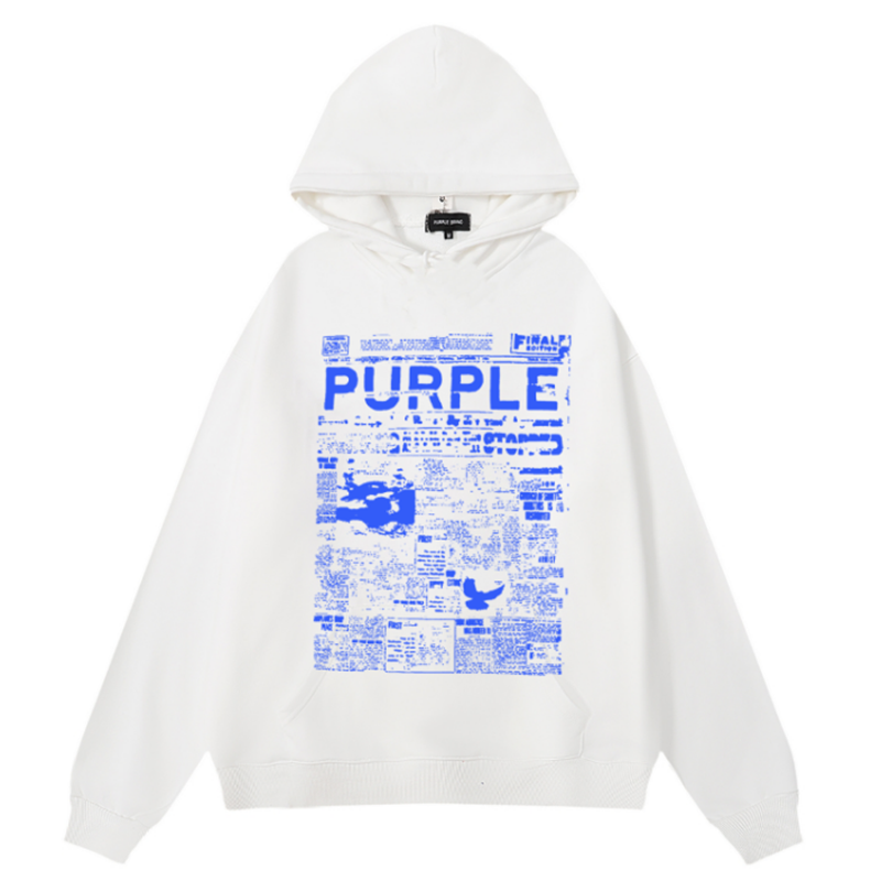 VELCEN Purple Brand Logo Pattern Printed Hoodie