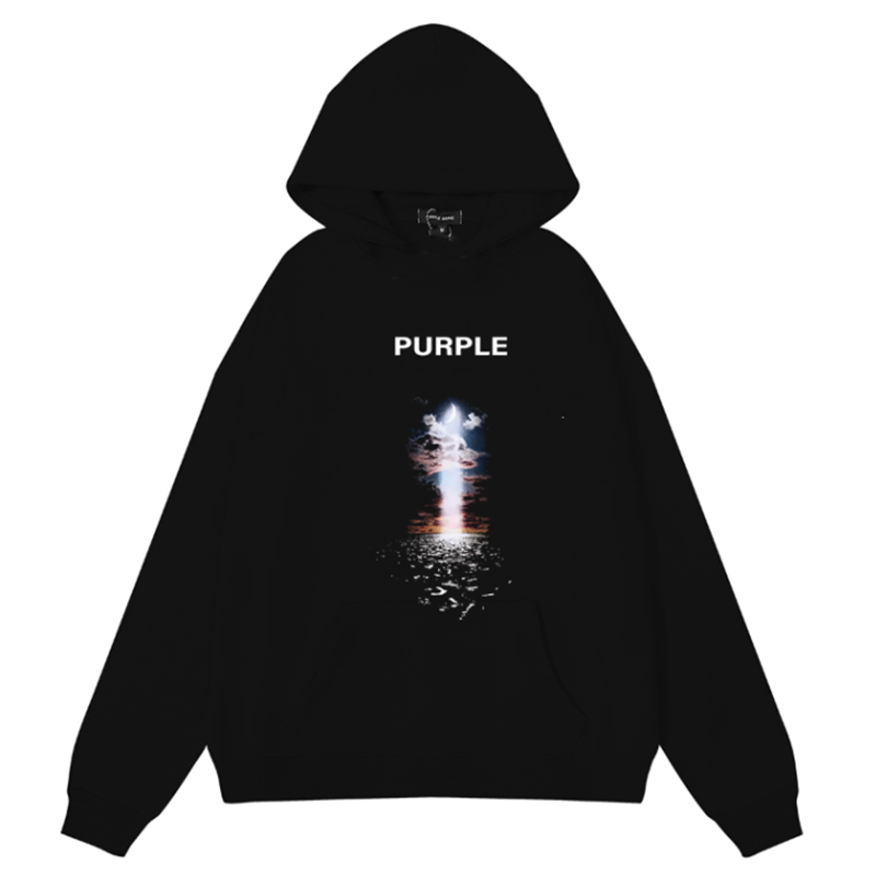 VELCEN Purple Brand Logo Pattern Printed Hoodie