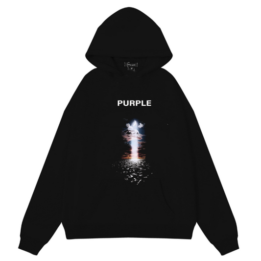 VELCEN Purple Brand Logo Pattern Printed Hoodie