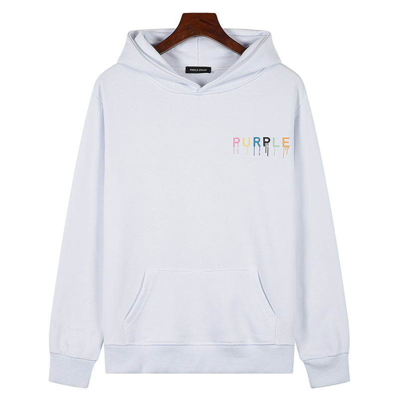 VELCEN Purple Brand Logo Pattern Printed Hoodie