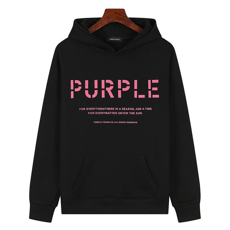 VELCEN Purple Brand Logo Pattern Printed Hoodie