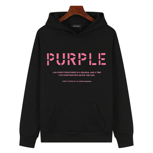 VELCEN Purple Brand Logo Pattern Printed Hoodie