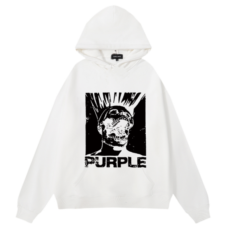 VELCEN Purple Brand Logo Pattern Printed Hoodie