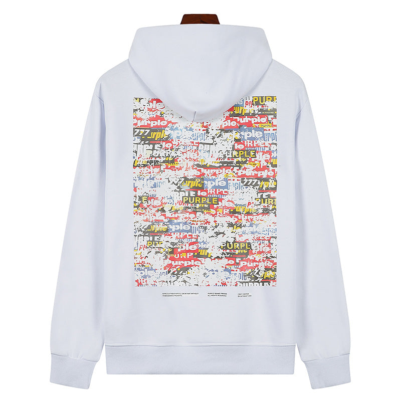 VELCEN Purple Brand Logo Pattern Printed Hoodie