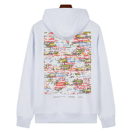 VELCEN Purple Brand Logo Pattern Printed Hoodie
