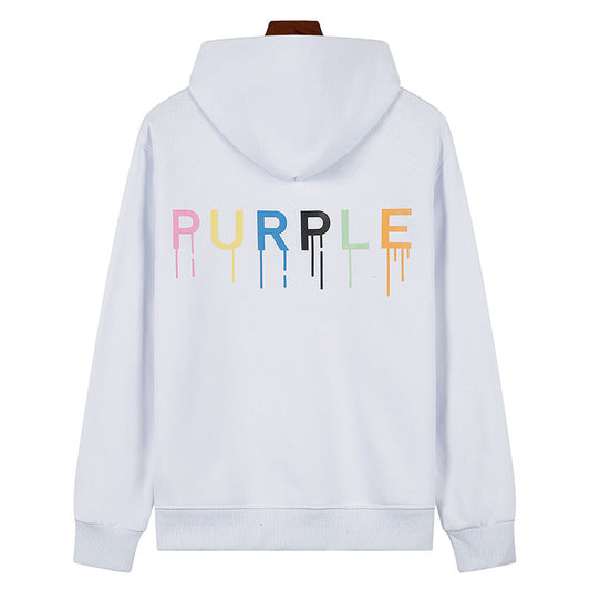 VELCEN Purple Brand Logo Pattern Printed Hoodie