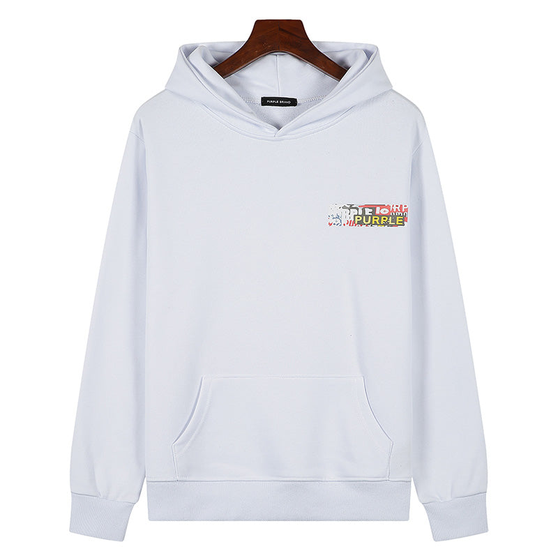 VELCEN Purple Brand Logo Pattern Printed Hoodie