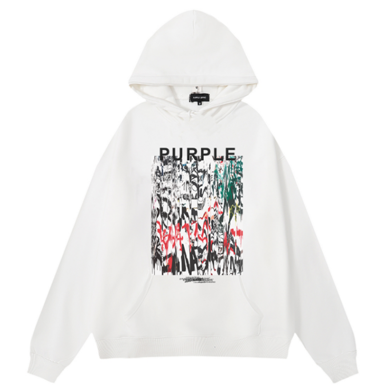 VELCEN Purple Brand Logo Pattern Printed Hoodie